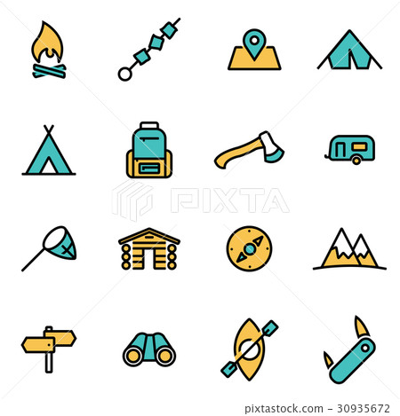 Vector line camping icon set - Stock Illustration [30935672] - PIXTA