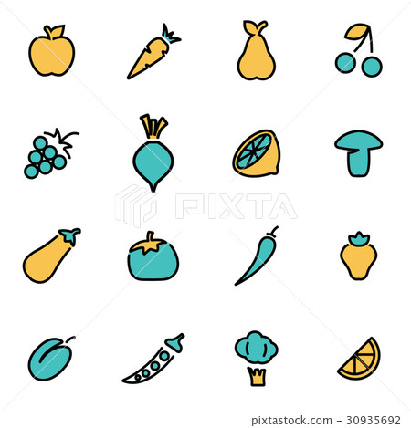 Vector line fruit and vegetables set - Stock Illustration [30935692 ...