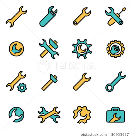 Vector line settings wrench icon set Vector line settings wrench icon set 30935957