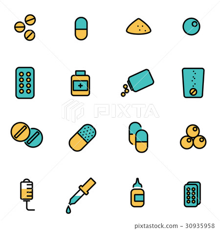 Vector line pills icon set Vector line pills icon set 30935958