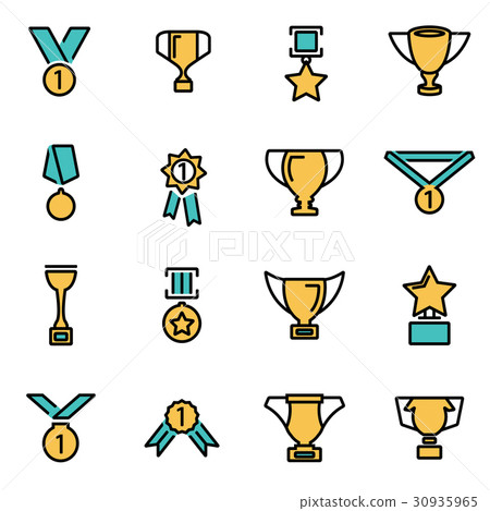 Vector line trophy and awards icon set 30935965