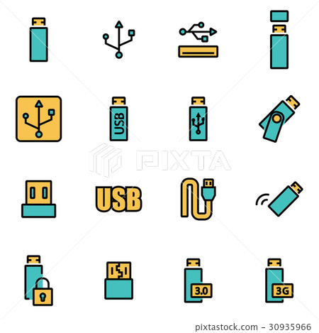 Vector line usb icon set 30935966