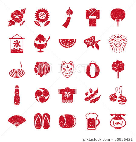 日本夏天漢科風格圖標集 30936421