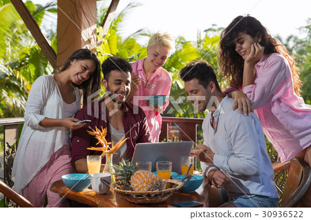 People On Summer Terrace Having Breakfast Use People On Summer Terrace Having Breakfast Use 30936522