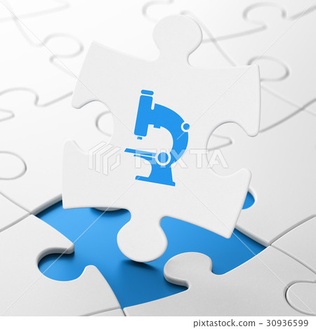 Science concept: Microscope on puzzle background Science concept: Microscope on puzzle background 30936599