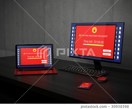 台式機，筆記本電腦，智能手機屏幕被勒索損壞的圖像 30938398
