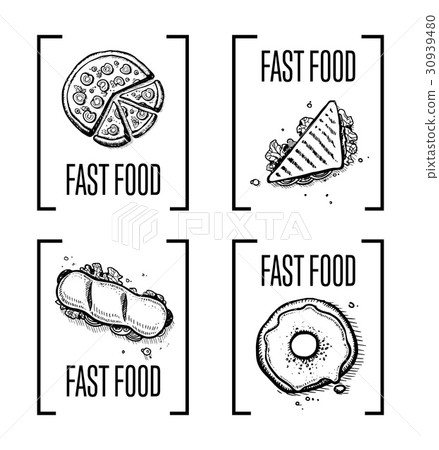 Fast food hand drawn doodle set Fast food hand drawn doodle set 30939480