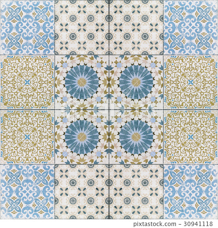 Beautiful old ceramic tiles patterns in the park  30941118