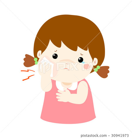 Little girl having toothache cartoon vector. 30941973