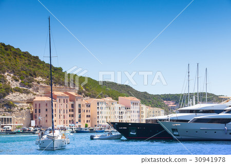 Moored yachts, port of Bonifacio, Corsica island 30941978