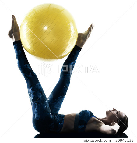 woman fitness  swiss ball excercises silhouette  30943133