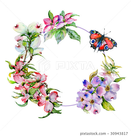 Wildflower dogwood flower frame in a watercolor Wildflower dogwood flower frame in a watercolor 30943817