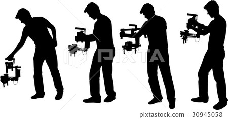videographer with handheld steadycam silhouettes 30945058