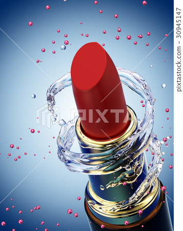 Red lipstick in water splash 30945147