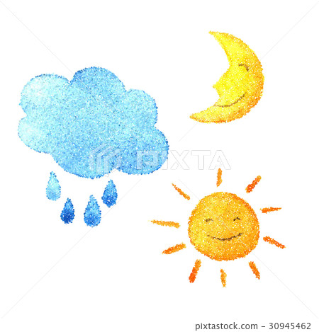 Illustration of dotted cloud, sun and moon 30945462
