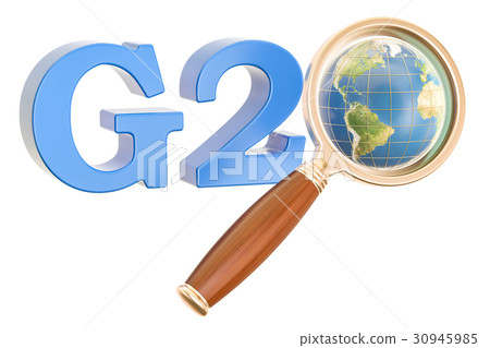 G20 concept with Earth globe and magnifier 30945985
