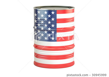 Oil barrel with flag of USA. Oil production Oil barrel with flag of USA. Oil production 30945999