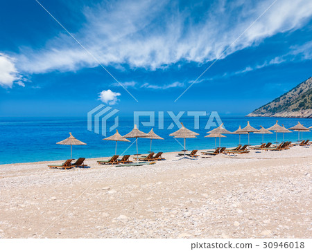 Summer morning Albanian riviera beach. 30946018