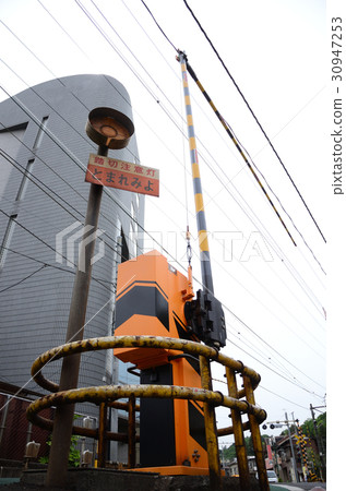 Newly replaced railroad crossing railroad crossings, breakers Newly replaced railroad crossing railroad crossings, breakers 30947253