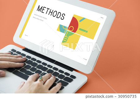 Hands working on laptop network graphic overlay Hands working on laptop network graphic overlay 30950735