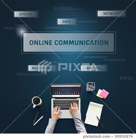 Hand using laptp[ with graphic of global communication connection technology Hand using laptp[ with graphic of global communication connection technology 30950874