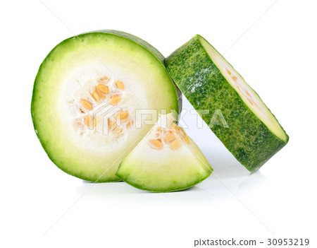 Slices of wax gourd on white background Slices of wax gourd on white background 30953219