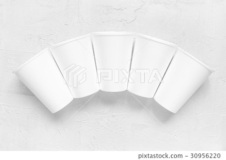 Five styrofoam empty cups on thetextured table 30956220