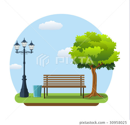 Bench with tree and lantern in the Park. 30958025