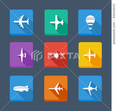 collection airplane and gray. Set icons collection airplane and gray. Set icons 30958035