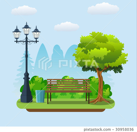 Bench with tree and lantern in the Park. Bench with tree and lantern in the Park. 30958036