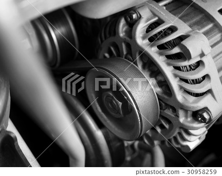 Close up of Car Alternator and Timimg belt 30958259
