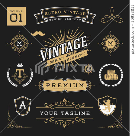 Set of retro vintage graphic design elements 30958813
