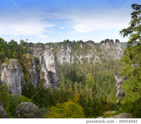 Bastei rock formation in Saxon Switzerland Nationa Bastei rock formation in Saxon Switzerland Nationa 30958892