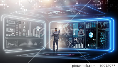 Businessman in big data management concept Businessman in big data management concept 30958977