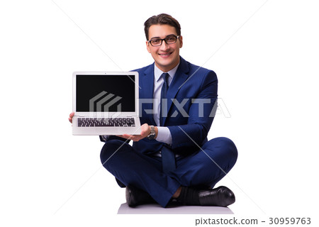 Businessman sitting on the floor isolated on white 30959763