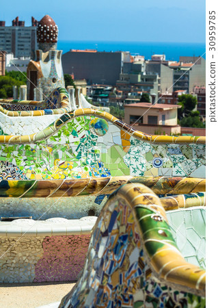 Mosaic Bench in Park Guell Barcelona 30959785