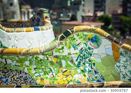 Mosaic Bench in Park Guell Barcelona 30959787