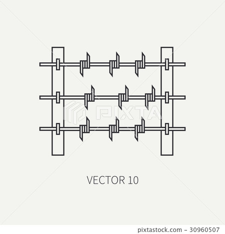 Line flat vector military icon - barbed wire. Army 30960507