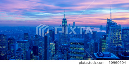 View of New York Manhattan during sunset hours 30960604
