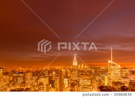 Night view of New York Manhattan during sunset 30960636