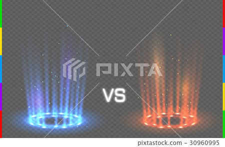 Versus round blue and red glow rays night scene Versus round blue and red glow rays night scene 30960995