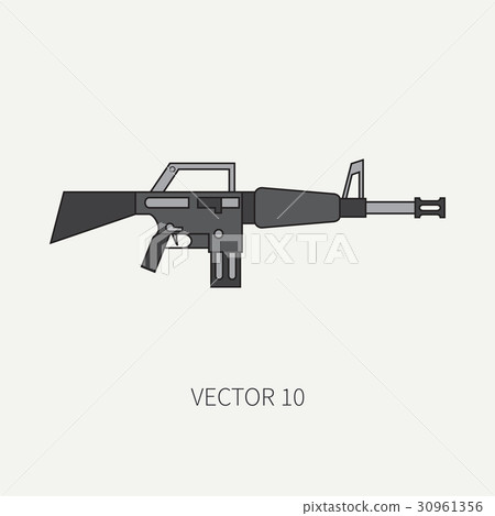 Line flat color vector military icon - machine gun 30961356