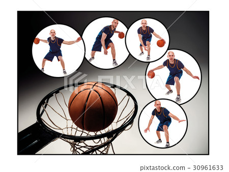 The collage about basketball player with a ball The collage about basketball player with a ball 30961633