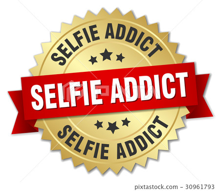 selfie addict round isolated gold badge 30961793