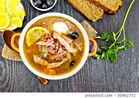 Solyanka in bowl on board top 30962752