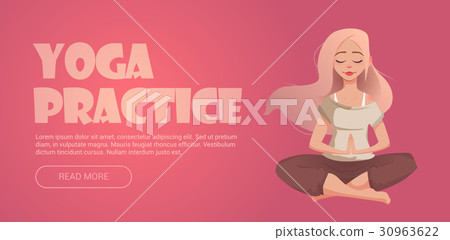 Web banner for yoga with girl in lotus pose. 30963622