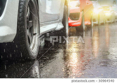 traffic jam in a rainy day 30964540