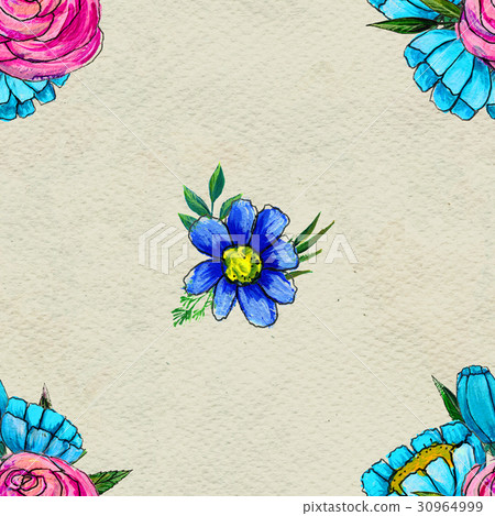 Seamless pattern with blue and pink flowers - Stock Illustration ...
