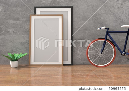 bike with mock up photo frame in the concrete 30965253