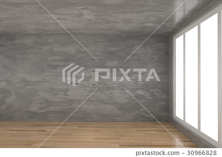 empty concrete room with parquet wood floor in 3D empty concrete room with parquet wood floor in 3D 30966828